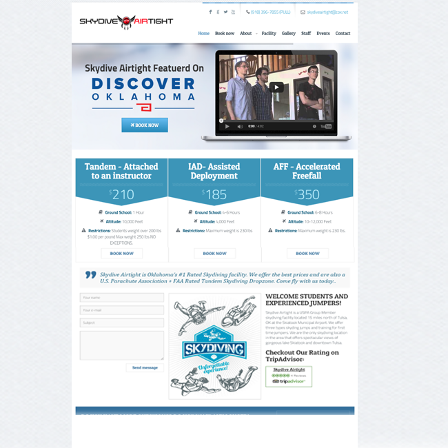 Skydiving Website Design